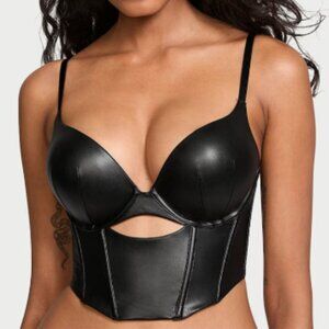 Victoria’s Secret VERY SEXY Bombshell Add-2-Cups Corset Black Leather 34C NWT
